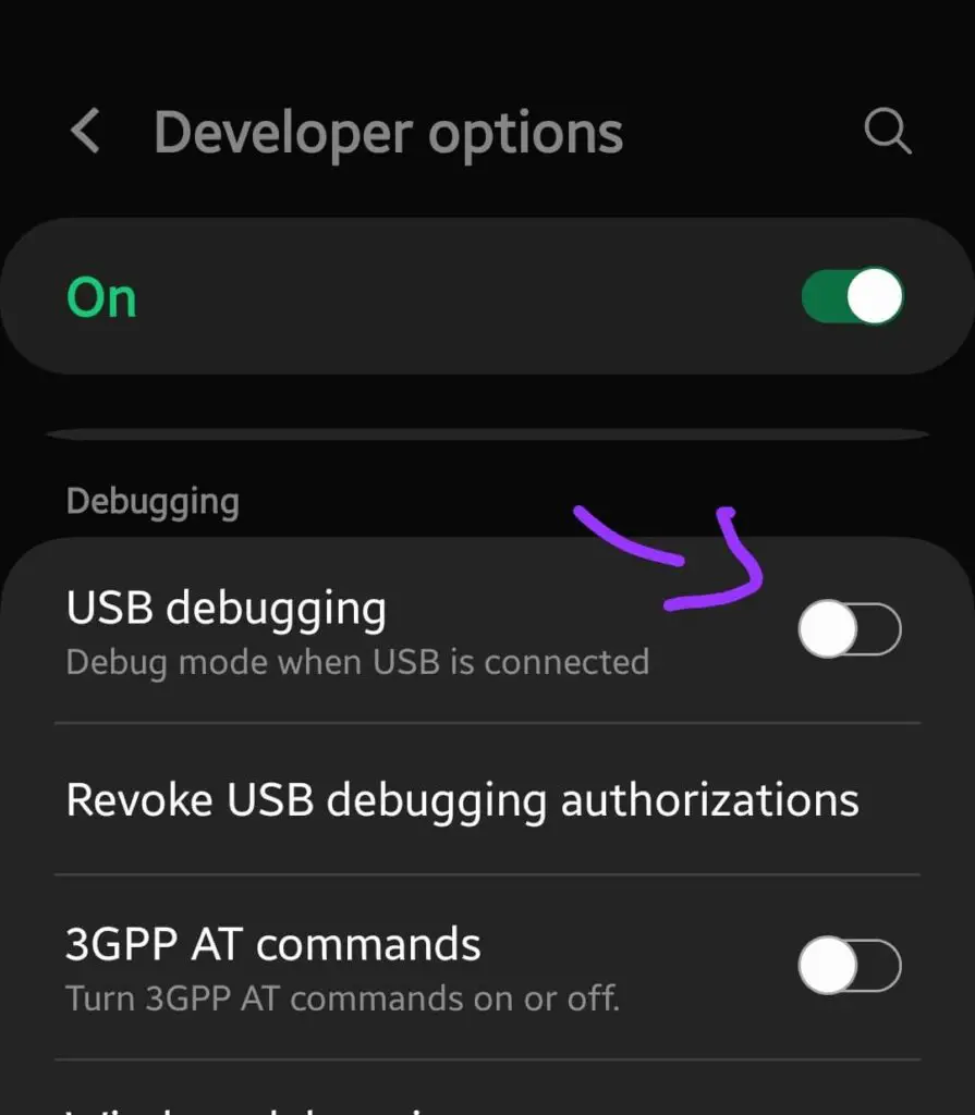 enable usb debugging